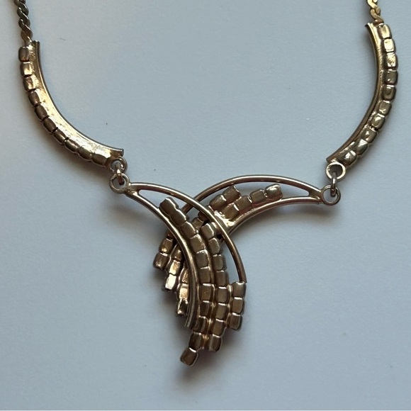 Vintage Gold Tone Rhinestone Statement Necklace Bridal Coquette Glam Choker 17in - Picture 14 of 16